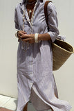 Casual Plaid Striped Print Buttons With Belt Turndown Collar Shirt Dresses(5 Colors)