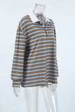 Casual Daily Striped Print Buttons Contrast Turndown Collar Tops