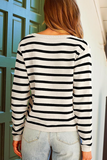 Casual Daily Stripe Buttons Weave O Neck Outerwear(8 Colors)