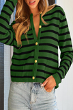 Casual Daily Stripe Buttons Weave O Neck Outerwear(8 Colors)