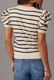 Casual Stripe Ruched Weave O Neck T-Shirts(5 Colors)