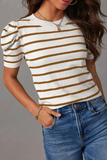 Casual Stripe Ruched Weave O Neck T-Shirts(5 Colors)