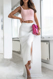 Casual Solid Color Slit Bodycon High Waist Conventional Solid Color Skirts(5 Colors)