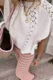 Casual Solid Color Hollow Out Draw String Weave O Neck Sweaters