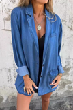 Casual Daily Solid Color Buttons Patchwork Turn-back Collar Long Sleeve Loose Denim Jacket(4 Colors)