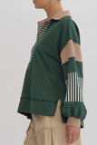 Casual Street Stripe Patchwork Contrast Turndown Collar Tops