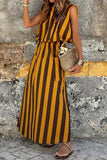 Casual Striped Print Pocket Contrast O Neck Sleeveless Dresses