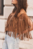 Casual Street Solid Color Fringed Trim O Neck Waistcoats