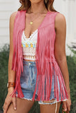 Casual Solid Color Fringed Trim V Neck Waistcoats(6 Colors)