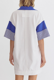 Casual Stripe Pocket Patchwork Turndown Collar Short Sleeve Short Sleeve Dress(5 Colors)