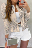 Casual Sequins Zipper O Neck Outerwear