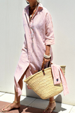 Casual Geometric Print Lace Up Buttons Turndown Collar Shirt Dresses(5 Colors)