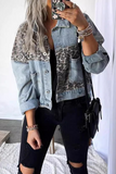 Casual Leopard Print Buttons Patchwork Contrast Turndown Collar Outerwear