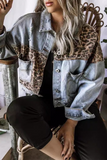 Casual Leopard Print Buttons Patchwork Contrast Turndown Collar Outerwear