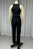 Casual Street Pocket With Belt O Neck Sleeveless Two Pieces