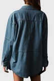 Casual Street Distressed Pocket Turndown Collar Long Sleeve Loose Denim Jacket(4 Colors)