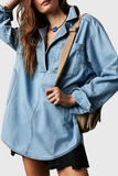 Casual Street Distressed Pocket Turndown Collar Long Sleeve Loose Denim Jacket(4 Colors)