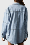 Casual Street Distressed Pocket Turndown Collar Long Sleeve Loose Denim Jacket(4 Colors)