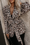 Casual Flowers Leopard Lace Up Turn-back Collar Outerwear(3 Colors)