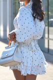 Casual Street Polka Dot Lace Up V Neck Cake Skirt Dresses