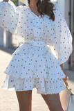 Casual Street Polka Dot Lace Up V Neck Cake Skirt Dresses