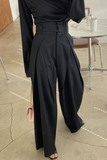 Casual Pocket Loose High Waist Wide Leg Bottoms