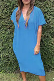 Casual Solid Color Slit V Neck Short Sleeve Short Sleeve Dress(3 Colors)