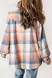 Casual Plaid Pocket Fluffy Contrast Hooded Outerwear(7 Colors)