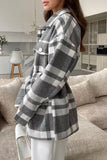 Casual Plaid Lace Up Buttons Contrast Gross Turndown Collar Outerwear