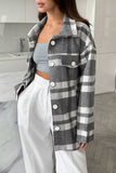 Casual Plaid Lace Up Buttons Contrast Gross Turndown Collar Outerwear