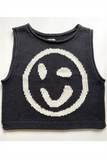 Casual Smiley Face Weave Contrast O Neck Tops(5 Colors)