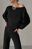 Casual Irregular Oblique Collar Long Sleeve Two Pieces(3 Colors)