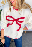 Casual Bow Weave Contrast O Neck Sweaters