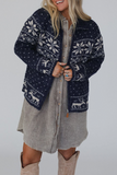 Casual Snowflake Zipper Weave Contrast Turndown Collar Outerwear