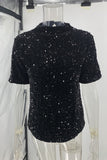 Casual Sequins Sequined O Neck T-Shirts