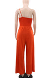 Casual Patchwork Backless Spaghetti Strap Loose Jumpsuits