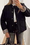 Casual Buttons Leopard O Neck Outerwear