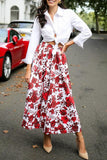 Elegant Flowers Patchwork Contrast Loose High Waist Type A Full Print Bottoms