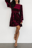 Casual Daily Ruffle Velvet O Neck A Line Dresses(4 Colors)