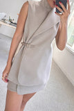 Casual Patchwork Adjustable Mandarin Collar Sleeveless Two Pieces