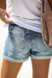 Modische Street-Patchwork-Jeansshorts mit Rissen und mittlerer Taille und geradem Schnitt