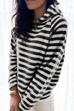 Casual Striped Patchwork Hooded Collar Tops(3 Colors)