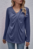 Casual Solid Split Joint Fold V Neck Tops