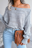 Casual Solid Pierced Split Joint Off the Shoulder Tops Sweater