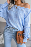 Casual Solid Pierced Split Joint Off the Shoulder Tops Sweater