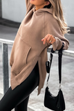 Casual Solid Pocket Slit Hooded Collar Tops