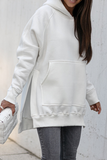 Casual Solid Pocket Slit Hooded Collar Tops