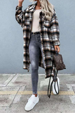 Casual Street Plaid Buckle Slit Turndown Collar Outerwear