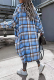 Casual Street Plaid Buckle Slit Turndown Collar Outerwear