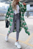 Casual Street Plaid Buckle Slit Turndown Collar Outerwear